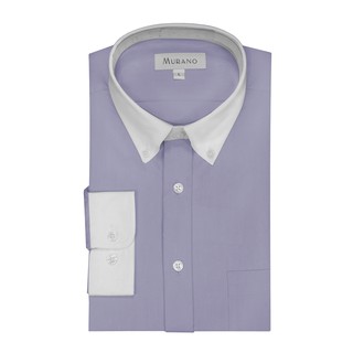 [MURANO]馬卡龍色系白領撞色長袖襯衫-淺紫色