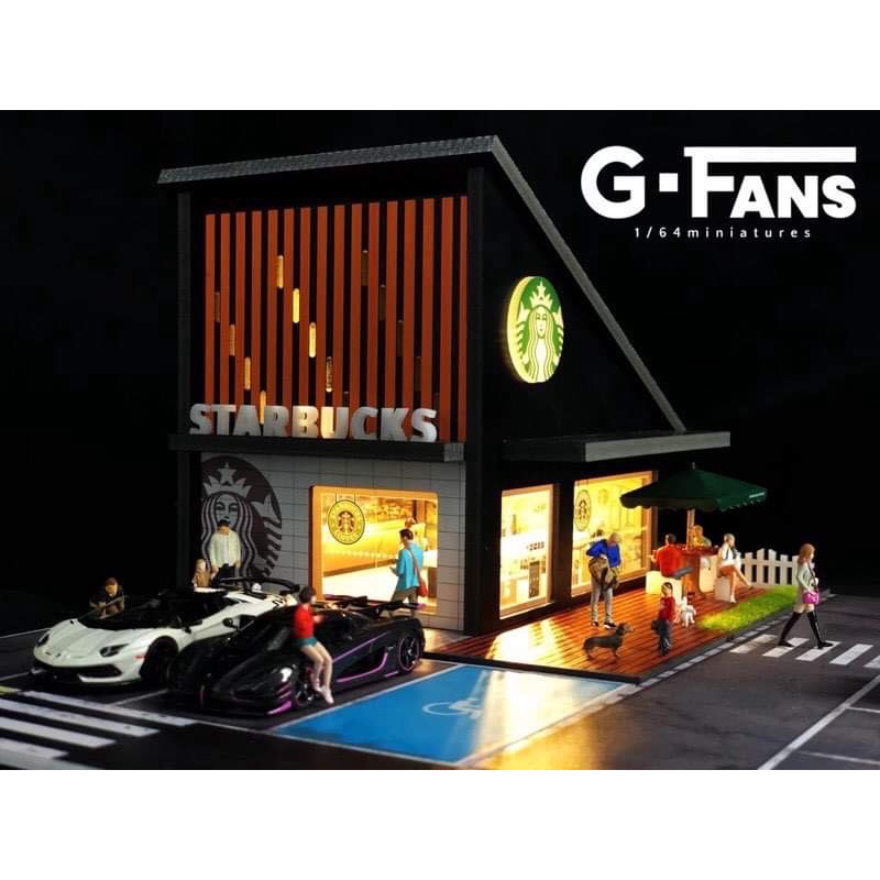 【現貨】G-Fans 1/64 星巴客 場景 停車場 咖啡廳 模型車場景 速食店 模型 Starbucks