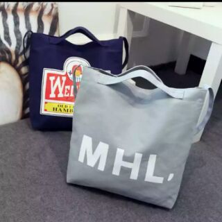 韓國復古單肩包字母MHL帆布袋環保袋側肩包
