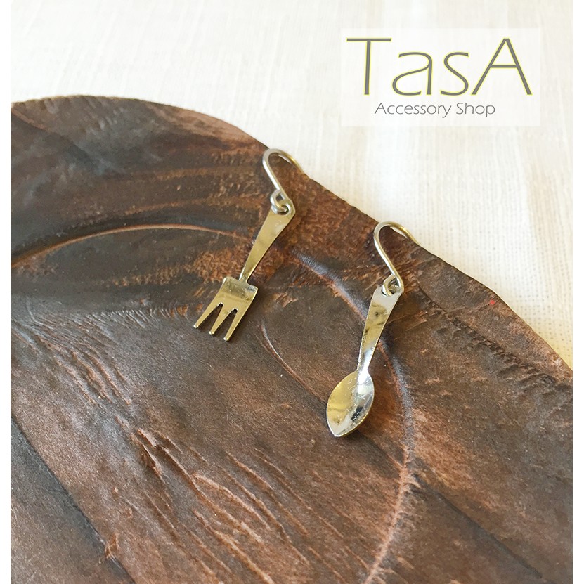 TasA Accessory shop-泰國手工製作文青童趣迷你餐具銀色耳環