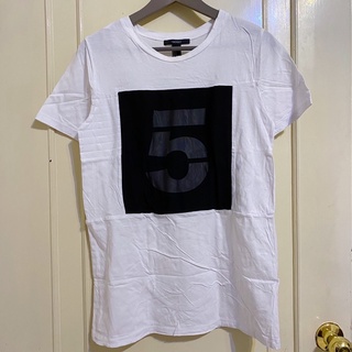 Forever21數字5黑色薄紗圓領白色短袖長版上衣