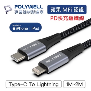 【免運+發票+送蝦幣】POLYWELL 蘋果MFi認證 PD快充線 iPad iPhone 傳輸線 充電線 哀鳯線