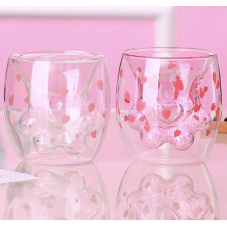 【現貨】貓爪杯猫掌杯 粉色樱花 櫻花杯 雙層玻璃內膽 馬克杯水杯 最萌杯子 抖音可愛貓抓杯