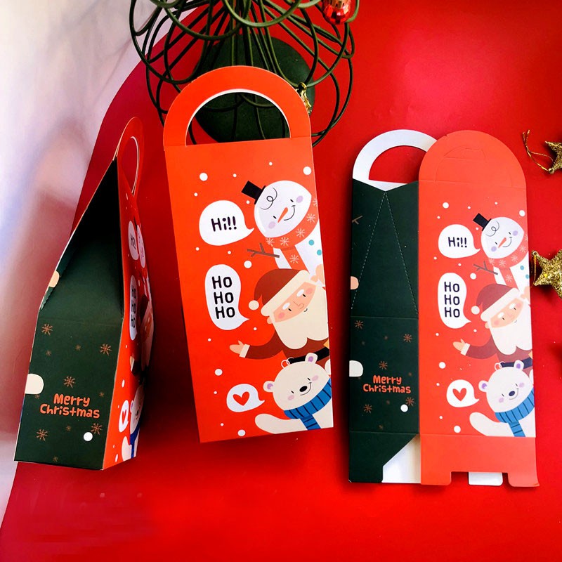 ✭5只入✭兒童聖誕禮物手提盒/牛軋糖包裝盒/聖誕節糖果雪花酥牛軋餅乾手提袋子/節慶手提禮盒