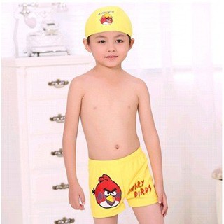 韓紅色小鳥圖案設計男童泳衣/泳褲