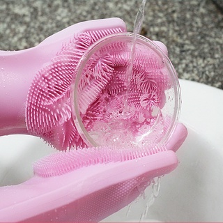 INTERNAUL2PCS 多功能矽膠清潔手套魔術矽膠洗碗手套廚房家用矽膠洗碗手套