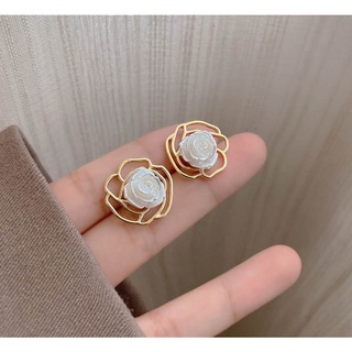 韓系 ins 925銀針 輕奢款花朵🌹簍空珍珠耳環