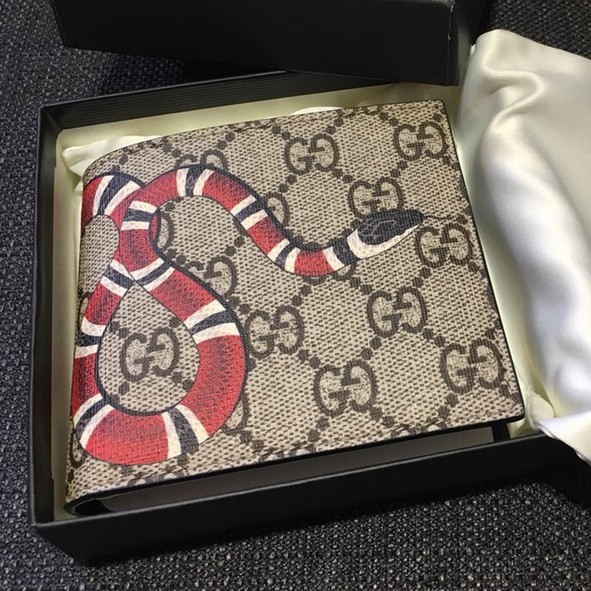 Gucci全新附吊牌 原價購入 經典滿版logo珊瑚蛇男女士皮夾 錢包 真皮革 古馳配色動物系列原盒防塵套 蝦皮購物