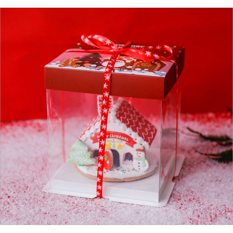 5吋聖誕節薑餅屋盒、包裝盒、透明蛋糕盒、西點盒禮品盒、