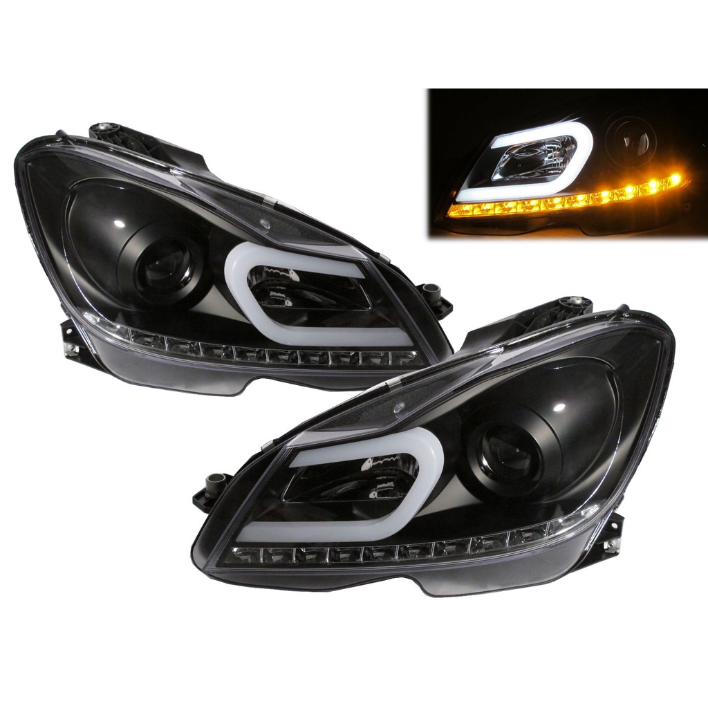 出清價-卡嗶車燈 適用 Benz 賓士 C系列 W204 2012-2014 兩/四/五門車 魚眼 LED 導光條大燈
