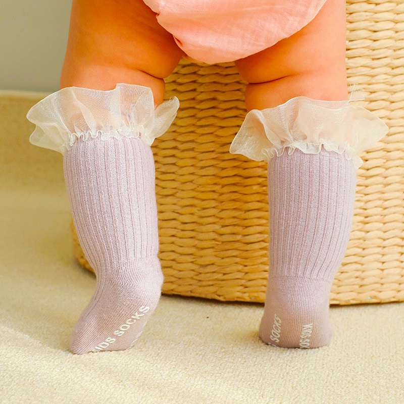 女童襪 防滑襪 公主襪 新生兒襪 嬰兒襪 女寶寶襪 小腿襪 防蚊襪  蕾絲 花邊 高筒 0-3歲