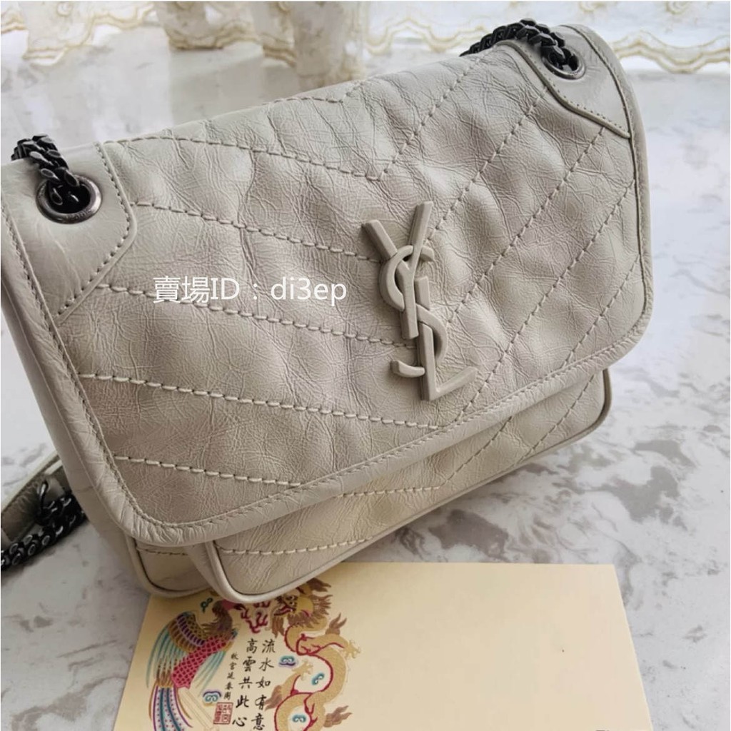 二手正品98新ysl 聖羅蘭niki Baby 奶茶色 Light Natural 郵差包肩背包鏈條包 蝦皮購物