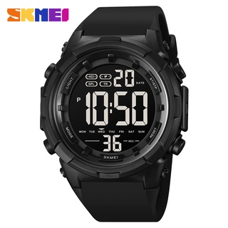 Skmei 黑色矽膠男士數字手錶時尚 5Bar 防水運動電子表計時鬧鐘小時
