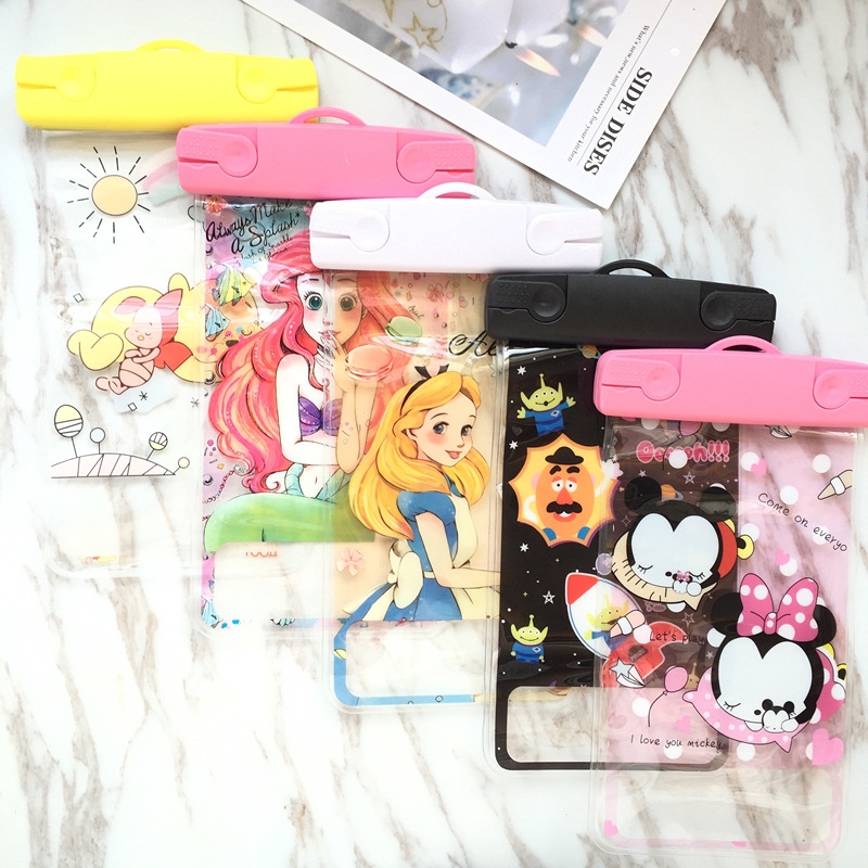 游泳玩水必備美人魚愛麗絲卡通手機防水袋防水手機袋iphone蘋果觸屏掛繩防水套維尼熊米奇米妮佩奇 蝦皮購物