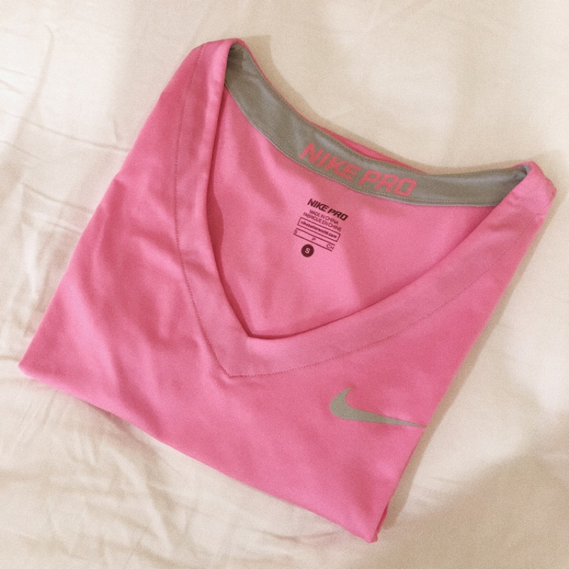 （9成新）Nike Dri-FIT 運動緊身衣 女版短袖 桃紅