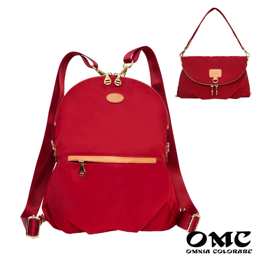 【OMC】造型百搭三用包側背包後背包(紅色)