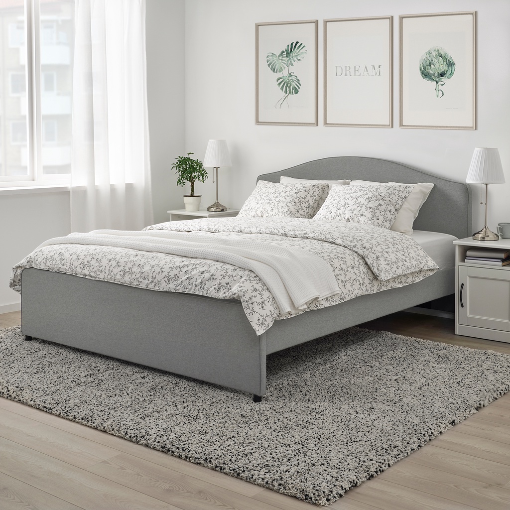 北歐工業LOFT風格經典IKEA宜家HAUGA雙人加大床框軟墊式床架+床板條/灰/二手八成新/特$4980