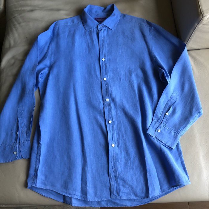 保證正品 Ralph Lauren 麻質 休閒 藍色 長袖 襯衫 size XL 義大利製