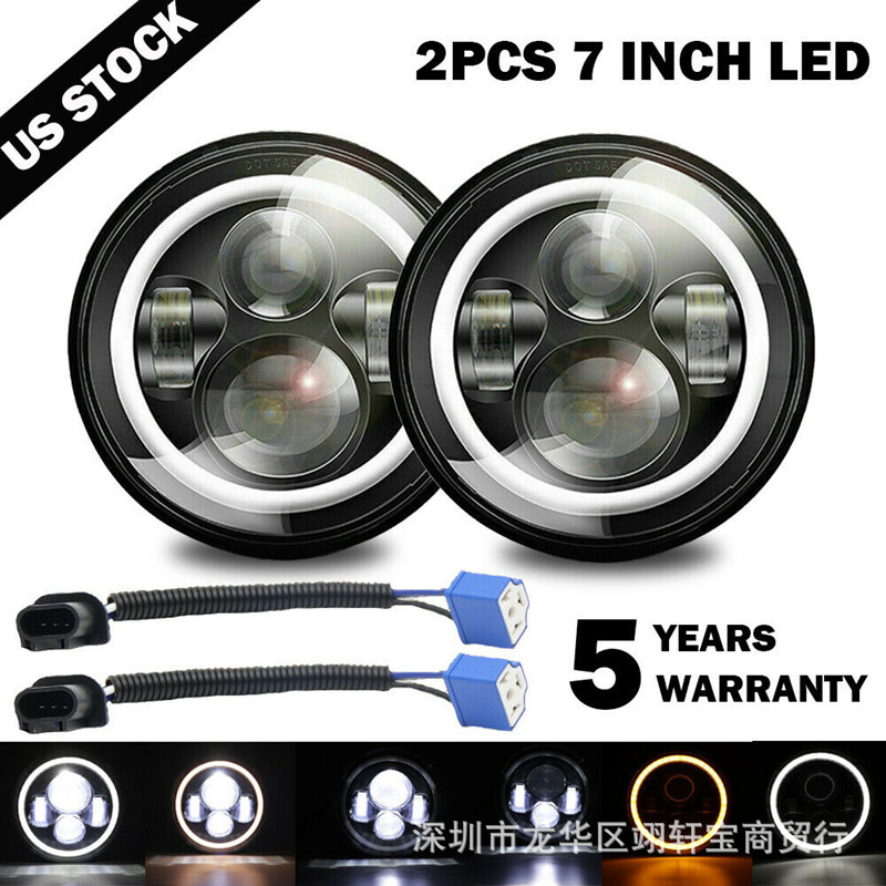 7寸牧馬人大燈led高亮哈雷摩托車圓大燈遠近光帶天使眼日行配線 蝦皮購物