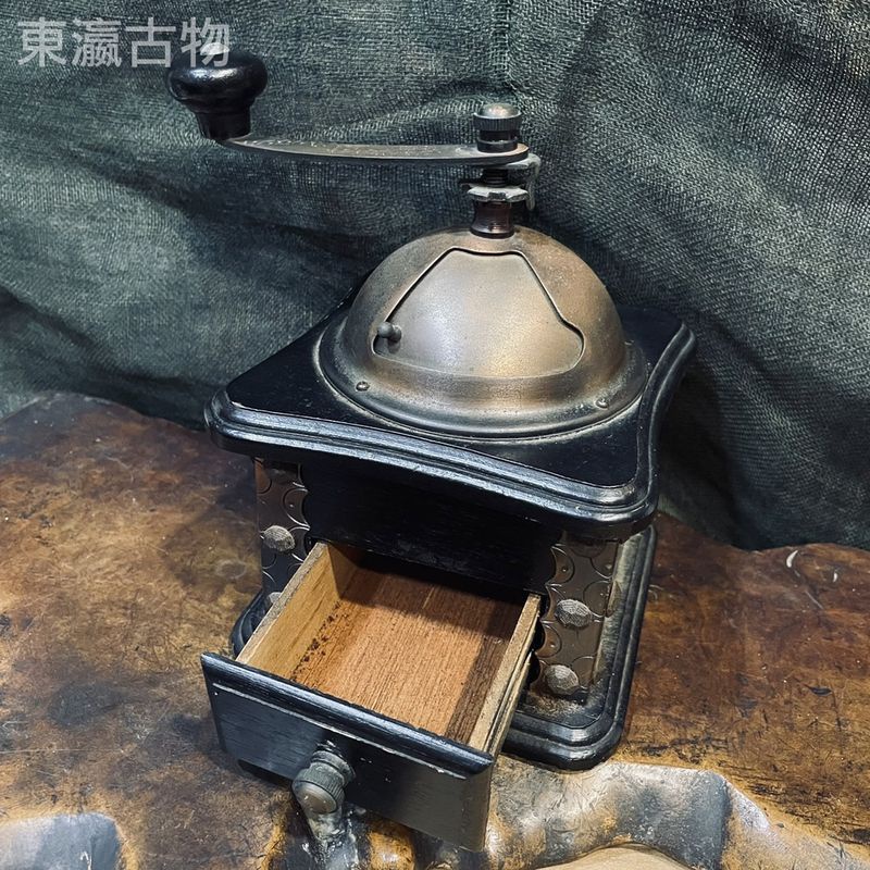 【東瀛古物】 咖啡豆機收藏 木製金屬早起手搖咖啡豆機磨豆機