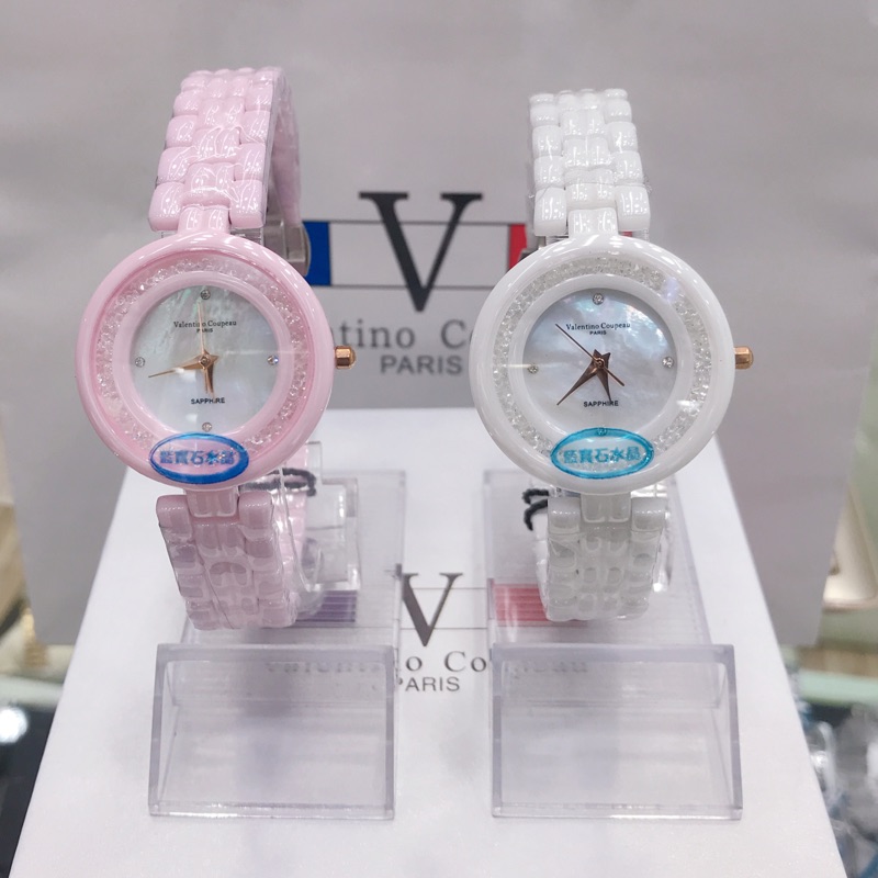 💕范倫鐵諾Valentino🎀陶瓷水鑽珍珠貝殼面手錶