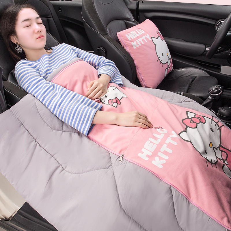 【我旺精品】Hello Kitty 汽車抱枕被子 兩用車用靠枕 腰枕 車內靠墊 可折疊空調被 車載毛毯 車上折疊毛毯 車