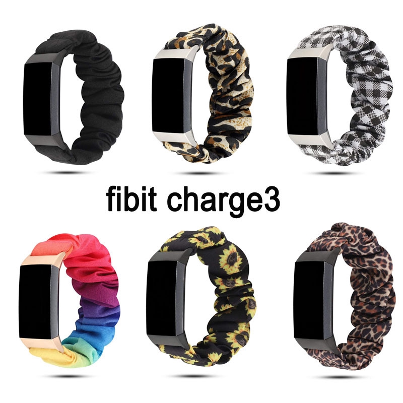 新款 Fitbit charge3錶帶 大腸圈豹紋印花表帶 運動腕帶 Fitbit charge 4時尚替換布藝通用腕帶