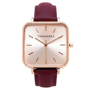 【THEODORA'S】Hebe 簡約方形真皮手錶 方形粉膚-真皮紫紅【希奧朵拉】