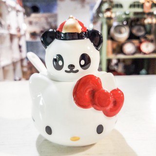 Vintage+。復古家。日本 Hello Kitty 中國 熊貓。凱蒂貓 熊貓 造型陶瓷 鹽糖 調味料罐(附陶瓷湯匙)