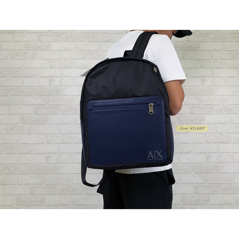 【New START精品服飾-員林】Armani Exchange AX 雙色異材質拼接 前拉鍊 後背包