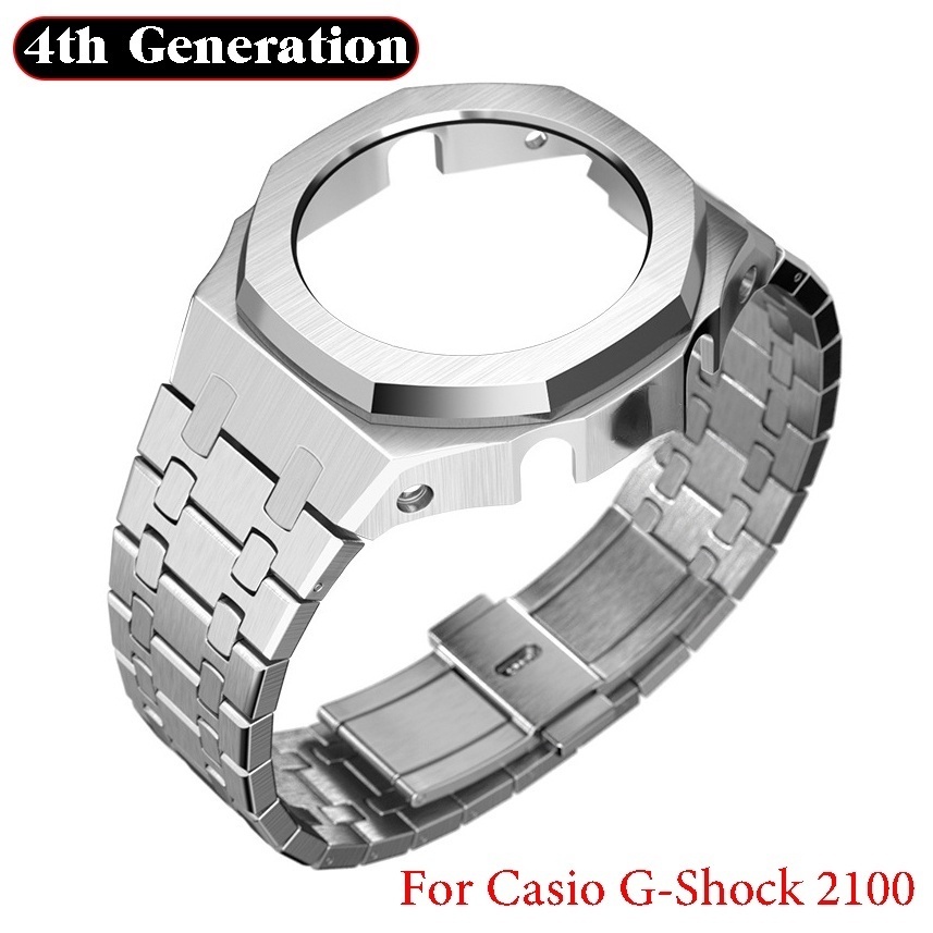 適用於 GA2100 第 4 代錶帶的最新 Mod 金屬表圈/錶殼不銹鋼手鍊表圈錶帶 + 帶螺絲的錶殼