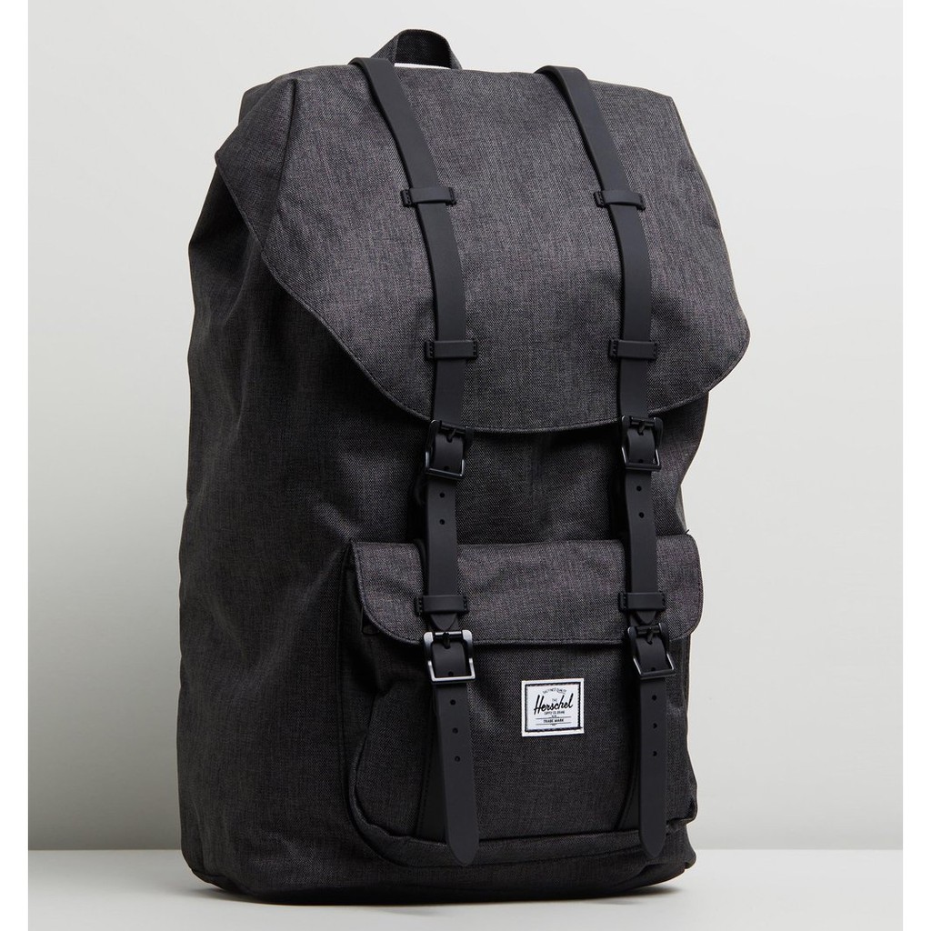 Herschel Little America 大型 黑混灰 黑色 灰 帆布 防潑水 橡膠帶 大容量 後背包 背包 現貨