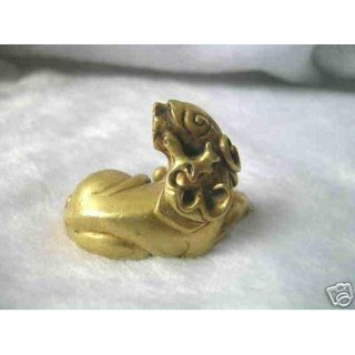 1020明代老件 銅鎏金貔貅口啣如意-永和堂 （黃金包裹度100%）
