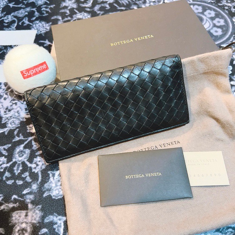 BOTTEGA VENETA 兩折長夾 編織菱格 黑色 九成新附購買證明 寶緹嘉BV