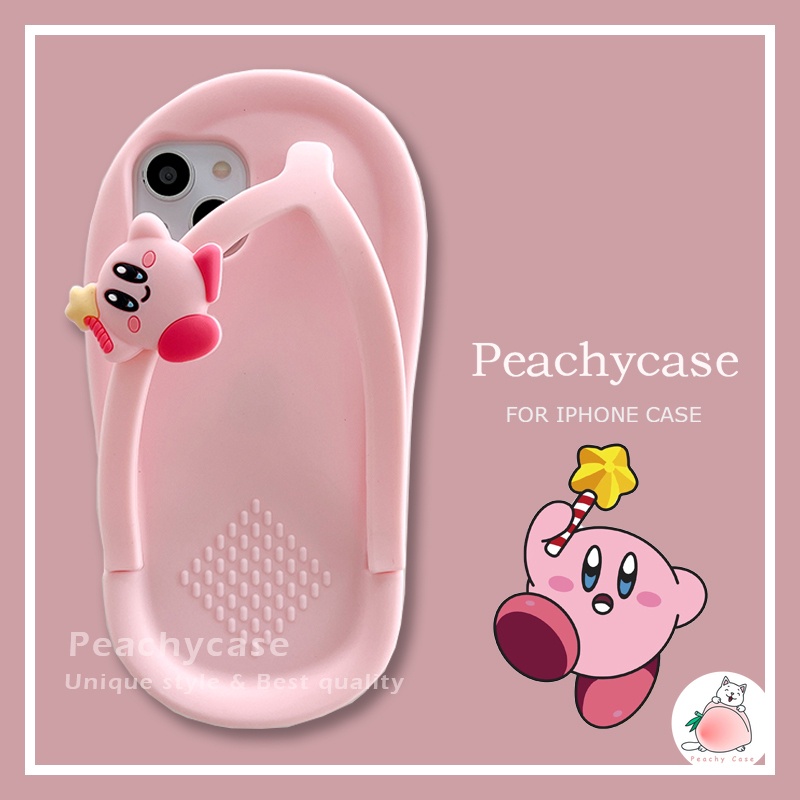 可愛的粉紅色 Kirby 拖鞋人字拖矽膠手機殼, 適用於 iPhone 13 Mini 12 Pro Max 11 Xr