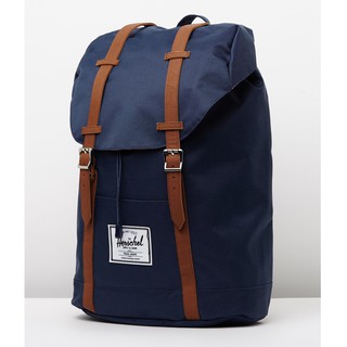 Herschel Supply Retreat 大型 深藍 藍色 卡其皮革帶 帆布 磁扣 耳機孔 厚筆電層 後背包 現貨