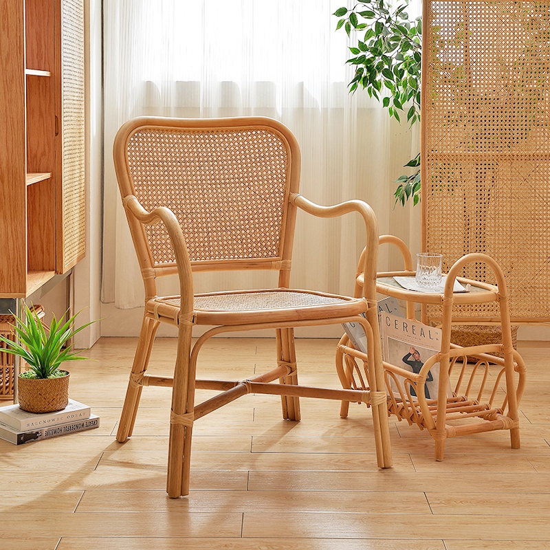 藤家具●ins日式印尼藤編椅子客廳臥室家用陽臺藤椅三件套單人小凳茶幾