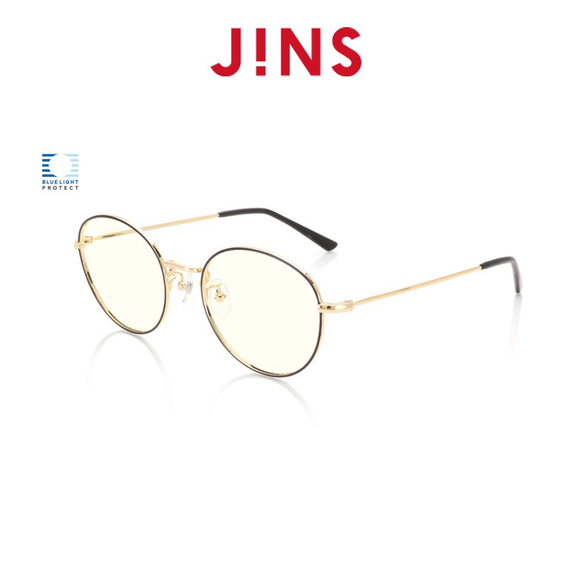 【JINS】無度數金屬圓框濾藍光眼鏡(AFPC18A101) 黑金