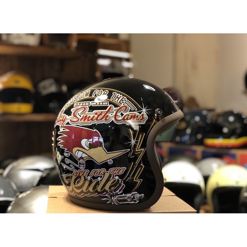 限量發售 Clay Smith Cams 叼菸鷹 3-J.F.T HELMET 手繪 小帽體 復古 安全帽 鋼琴黑色