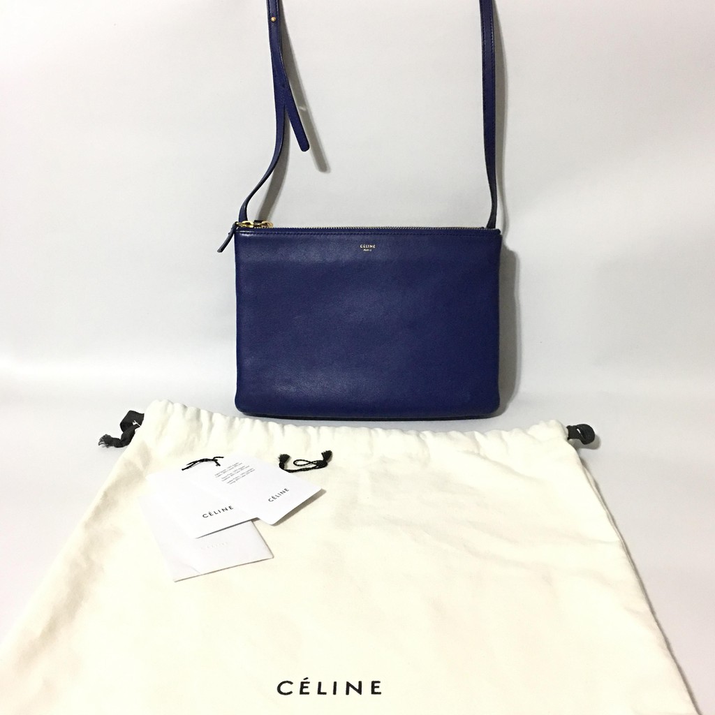 Celine Trio 三層側背包-大款 寶藍色(閃電藍) 75成新