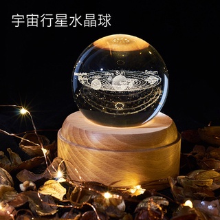 隔日到貨🔥 星球旋轉夜燈音樂盒 3D內雕 LED小夜燈 (USB充電) 水晶球 八音盒 小夜燈 銀河系水晶音樂盒