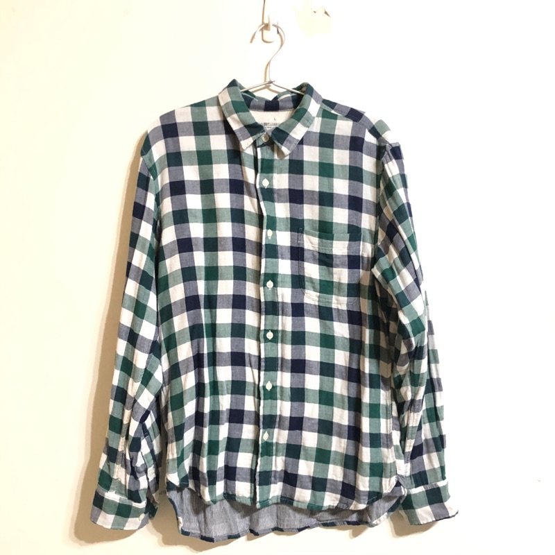 Muji 有機棉二重沙織可愛格紋男襯衫l 蝦皮購物