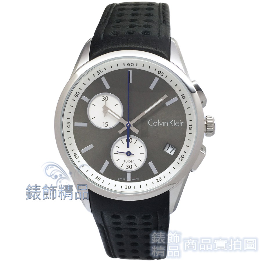 CK Calvin Klein K5A371C3手錶 雙眼計時 鐵灰面 黑色皮帶 男錶【澄緻精品】