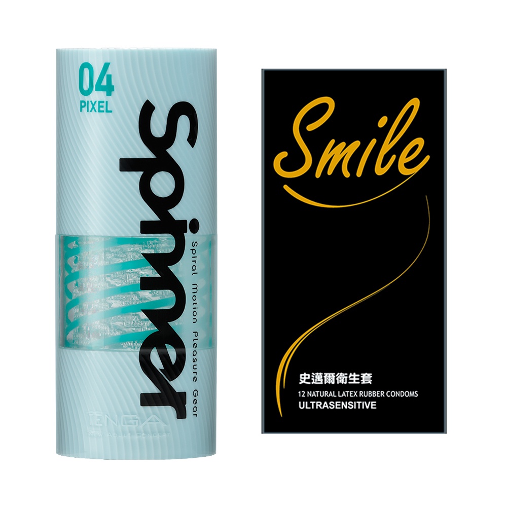 TENGA SPINNER 旋吸式 飛機杯 + SMILE史邁爾 超薄衛生套保險套(12片/盒)(官方授權)