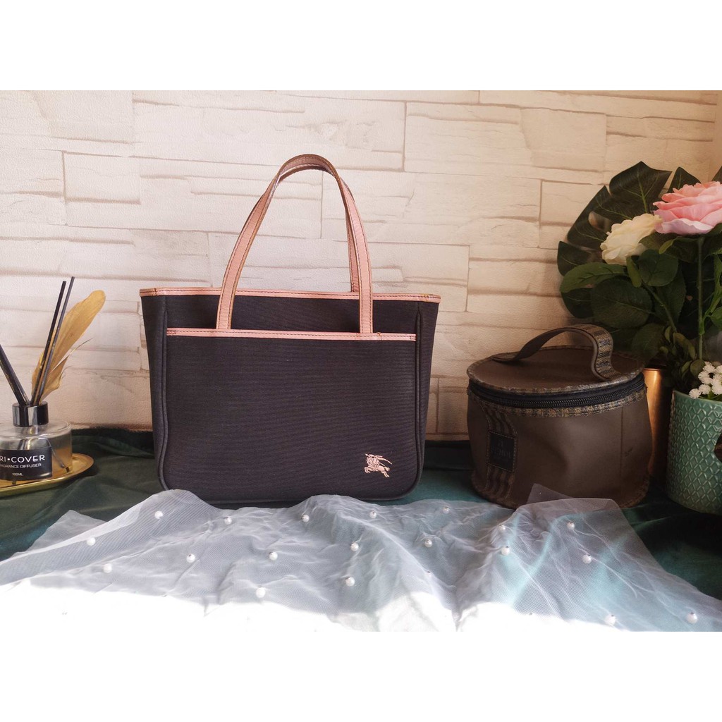 Bb 03 中古奢品 Burberry博柏利 8成新布面休閒小手提包托特包