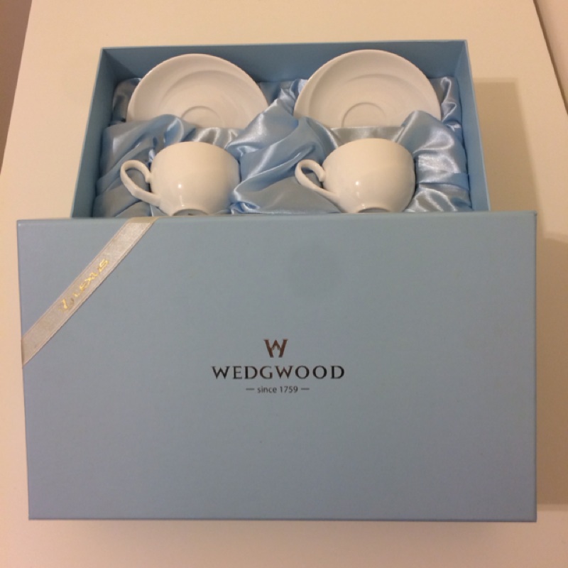 LEXUS 原廠全新 WEDGWOOD 咖啡杯+杯墊 純白骨瓷 對杯2入