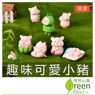 趣味可愛小豬 療癒系 微景觀 拍攝道具 生態瓶裝飾 園藝造景 苔蘚盆栽裝飾 多肉植物裝飾【綠色山嵐】