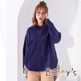 betty’s貝蒂思(05)印花拼接復古風連帽T-shirt(深藍)