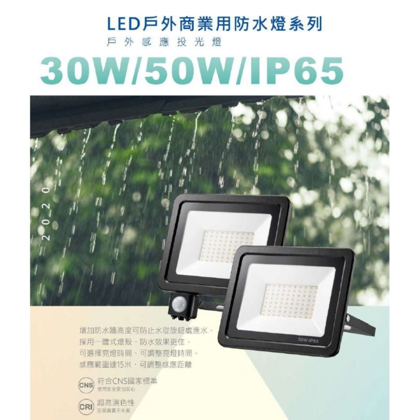 30W/50W 大同LED紅外線頭感應投射燈 戶外防水燈 投光燈 白光