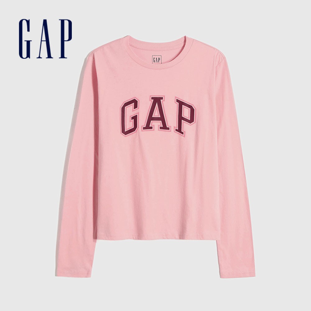 Gap 女裝 Logo簡約圓領長袖T恤-淡粉色(619047)